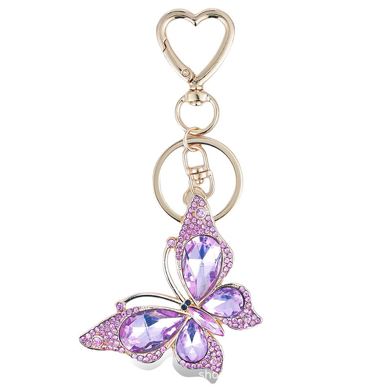 Cross-Border Hot-Selling Women's Charm Keychain with Diamond Butterfly Pendant Keychain Cute Bag Keychain Jewelry