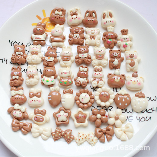 Texture Bright Face Milk Tea Color diy Resin Jewelry Accessories Hairpin Hairband Water Cup Handmade Material Milk Coffee Rabbit