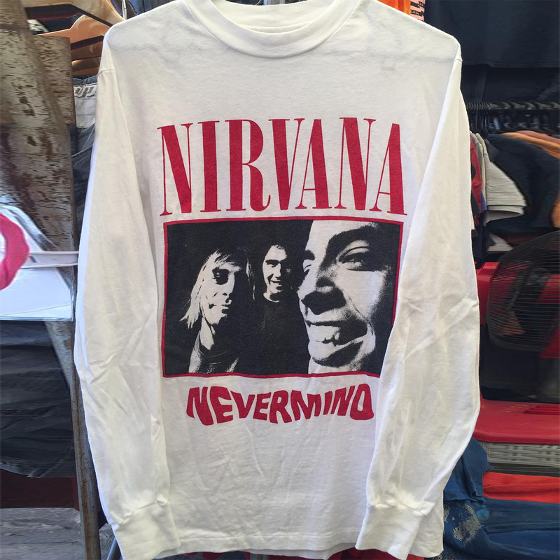 Nirvana band unisex long-sleeve T-shirt, vintage style, trendy American couple's top