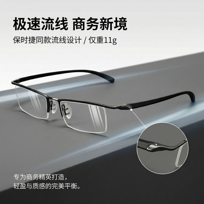 Porsche Eyeglass Frames, Same Model P8190, Fashionable Ultra-Light Half-Frame Glasses for Men, Titanium Alloy Frames Wholesale