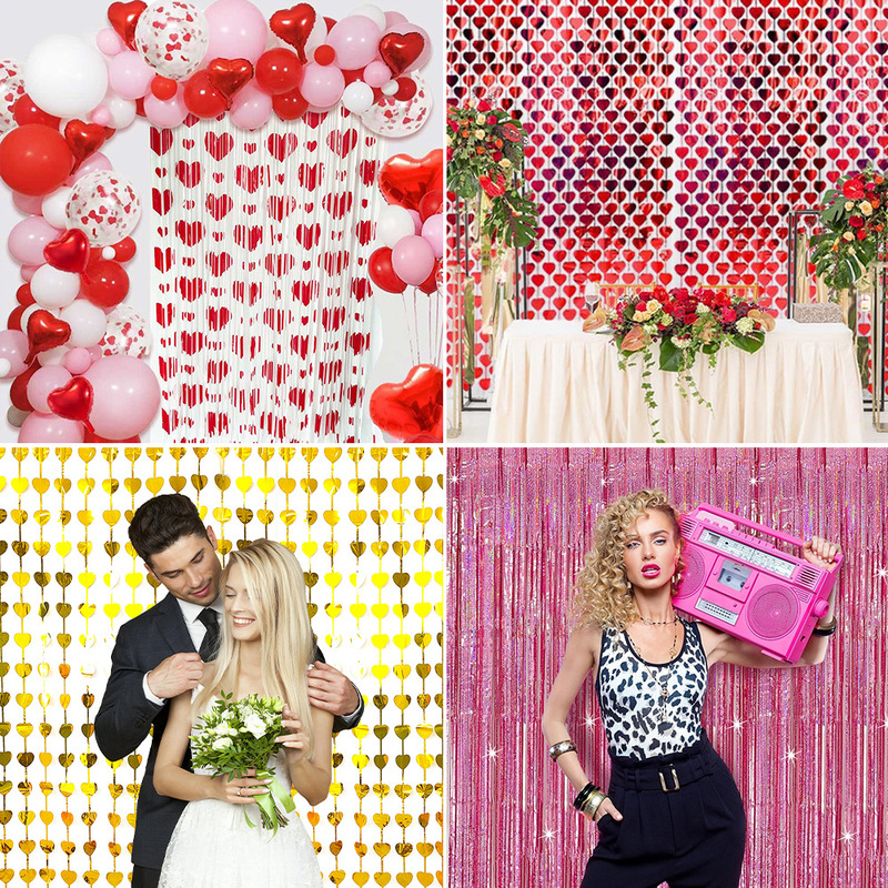 Cross-Border Valentine's Day Rain Curtain Wedding Party Decoration Background Red Heart Square Curtain Peach Heart Rain Curtain