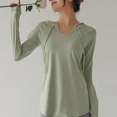 Fashion Loose Slimming Long Sleeve Hooded Sweatshirt Breathable Quick Dry Running Fitness Sport Top Yoga Clothes for Women