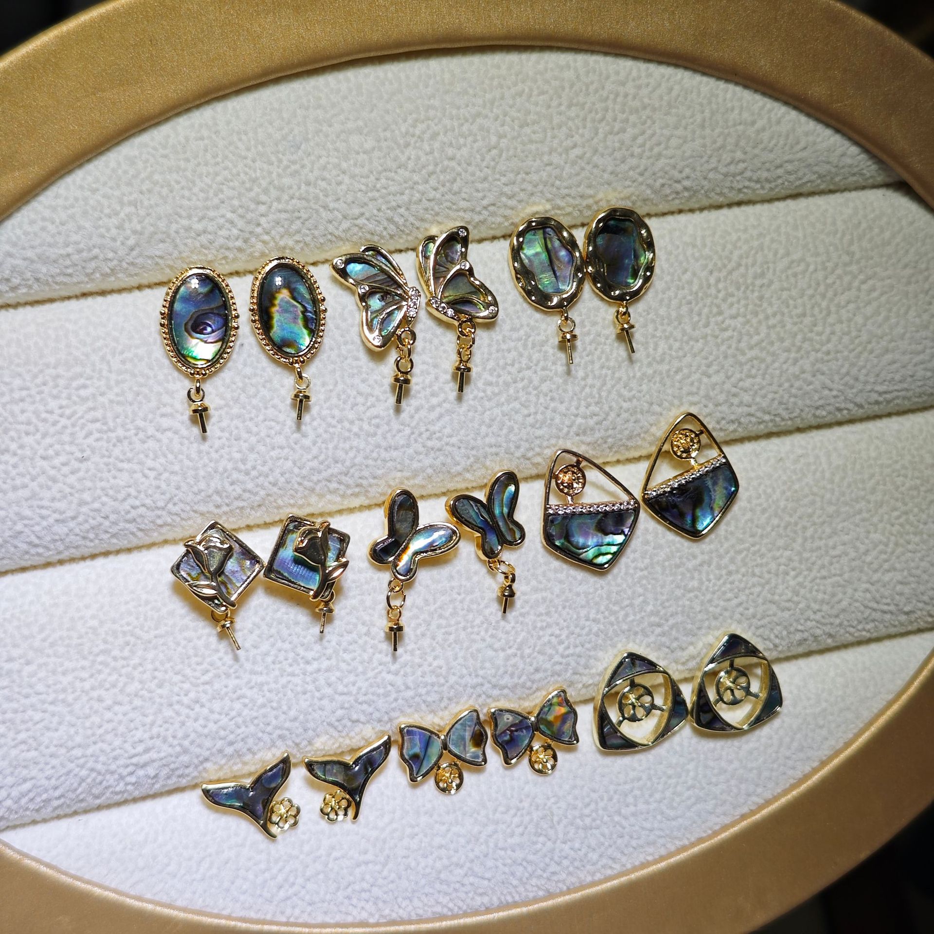 diy pearl holder high quality s925 natural abalone shell flat bottom pearl ear stud accessories earrings jewelry pearl holder