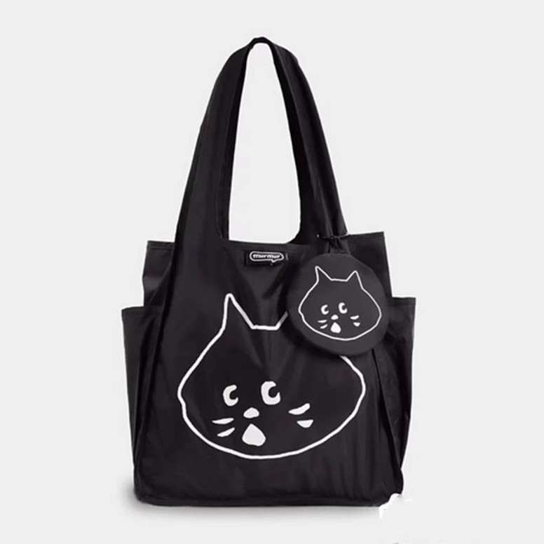 Sunrise Surprise Cat Cartoon Cute Cute Cute Folding Shopping Bag ne-net Large Capacity Single Shoulder Coin Purse Two-Piece Set
