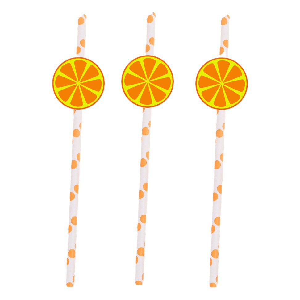 Fábrica en stock al por mayor fiesta creativa paja decoración serie de frutas con tarjeta naranja paja de papel creativo