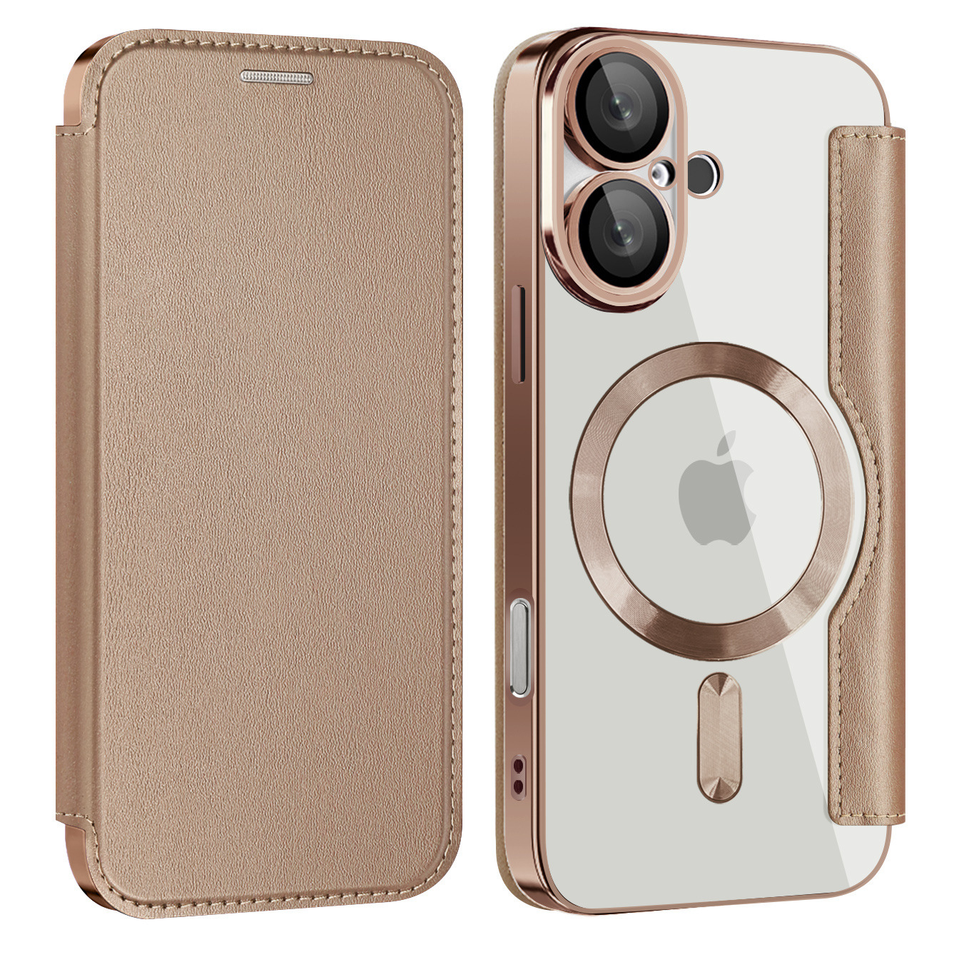 Funda de cuero abatible iPhone 16Pro adecuada para modelos explosivos 16E Apple 15 Estuche para teléfono móvil de succión magnética galvanoplastia 14 Amazon