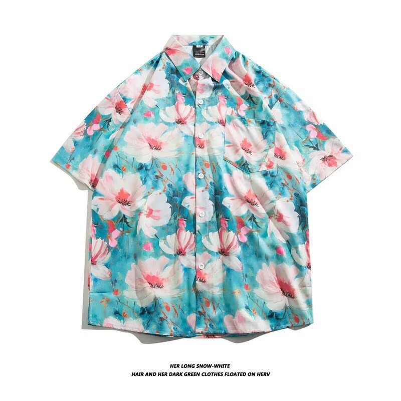 Camisa con botones de solapa suelta de manga larga de todo fósforo de la calle para hombres Venta caliente Flor colorida Impresión digital 3D
