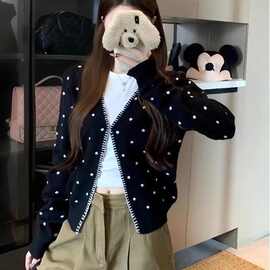 新品黑色波点巨好看新品开衫外套女夏季韩系氛围感减龄百搭上衣