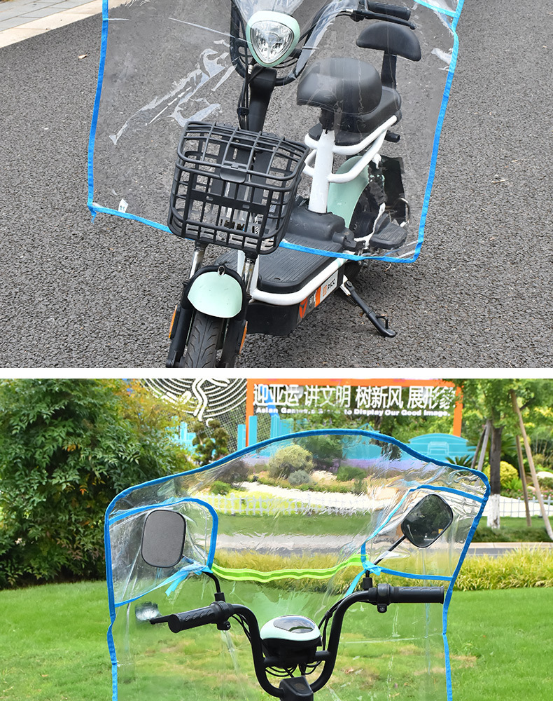 Electric Motorcycle Windshield Transparent Cold-Proof Rain-Proof Wind Shield with Basket, Electric Scooter Widened and Thickened Rain Shield