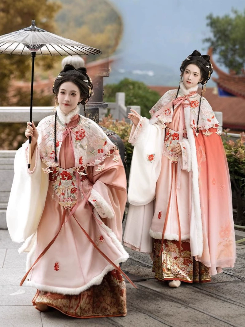 Оригинальный Hanfu женский осенний и зимний 2024 новый стиль Мин воротник с облаком плеча вышитая юбка с конским лицом ежедневный накидка