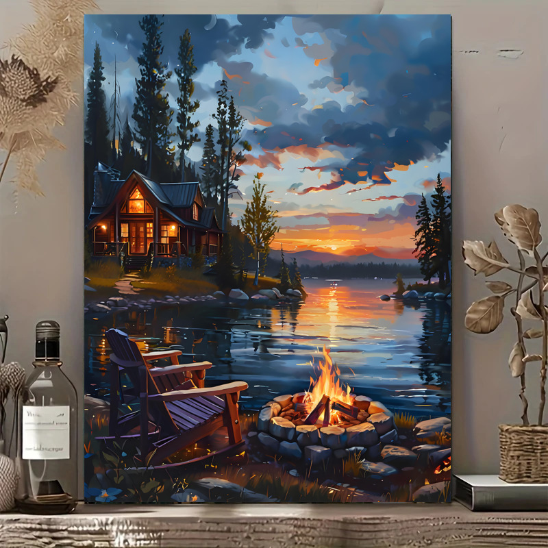 Pintura al óleo digital DIY paisaje nocturno estrellado pintura decorativa acrílico descompresión manual curar pintura colgante