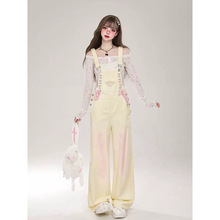 多巴胺渐变带奶fufu背带裤女春夏美式复古甜酷辣妹连体牛仔背带裤