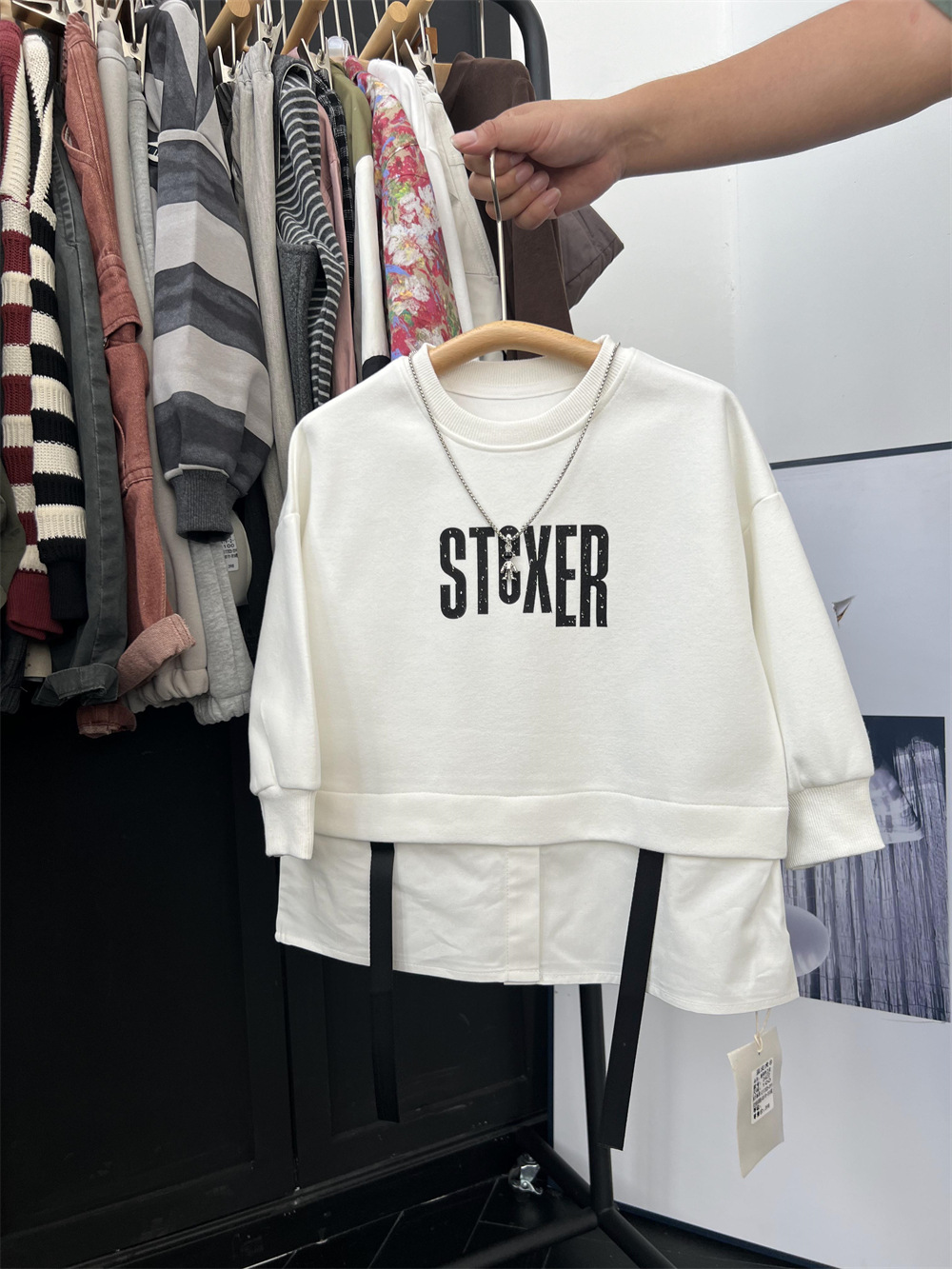 American hip-hop style autumn boys' letter  two-piece spliced shirt hoodie children's hooligan handsome street dance_voghion.com