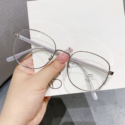 01076 Milk tea color pin glasses frame retro square Korean version trendy myopic female anti-blue light round face slimming flat