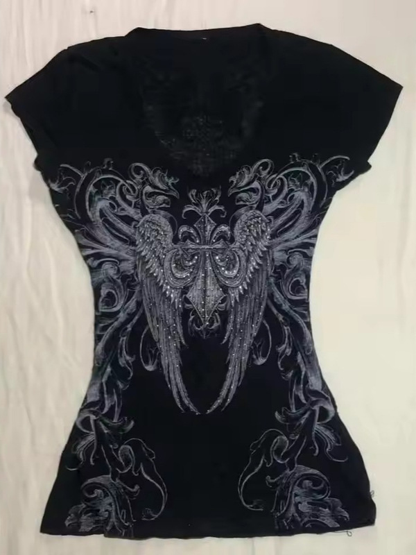 速売通2025欧米の新型女性y 2k修身半袖プリント上着tシャツギャルファッションレトロ女装|undefined