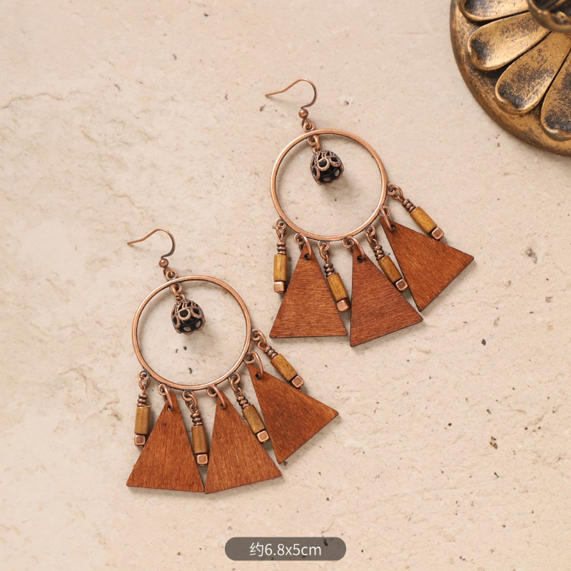 10-Large round triangular brown wood tassel