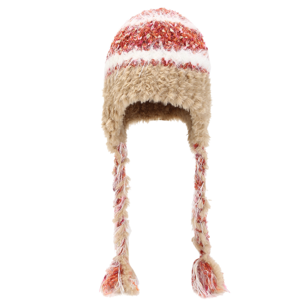 Europa y América de moda al aire libre sombrero de protector de orejas fría mujer moda empalme trenzada caliente sombrero de punto sombrero de lana de esquí