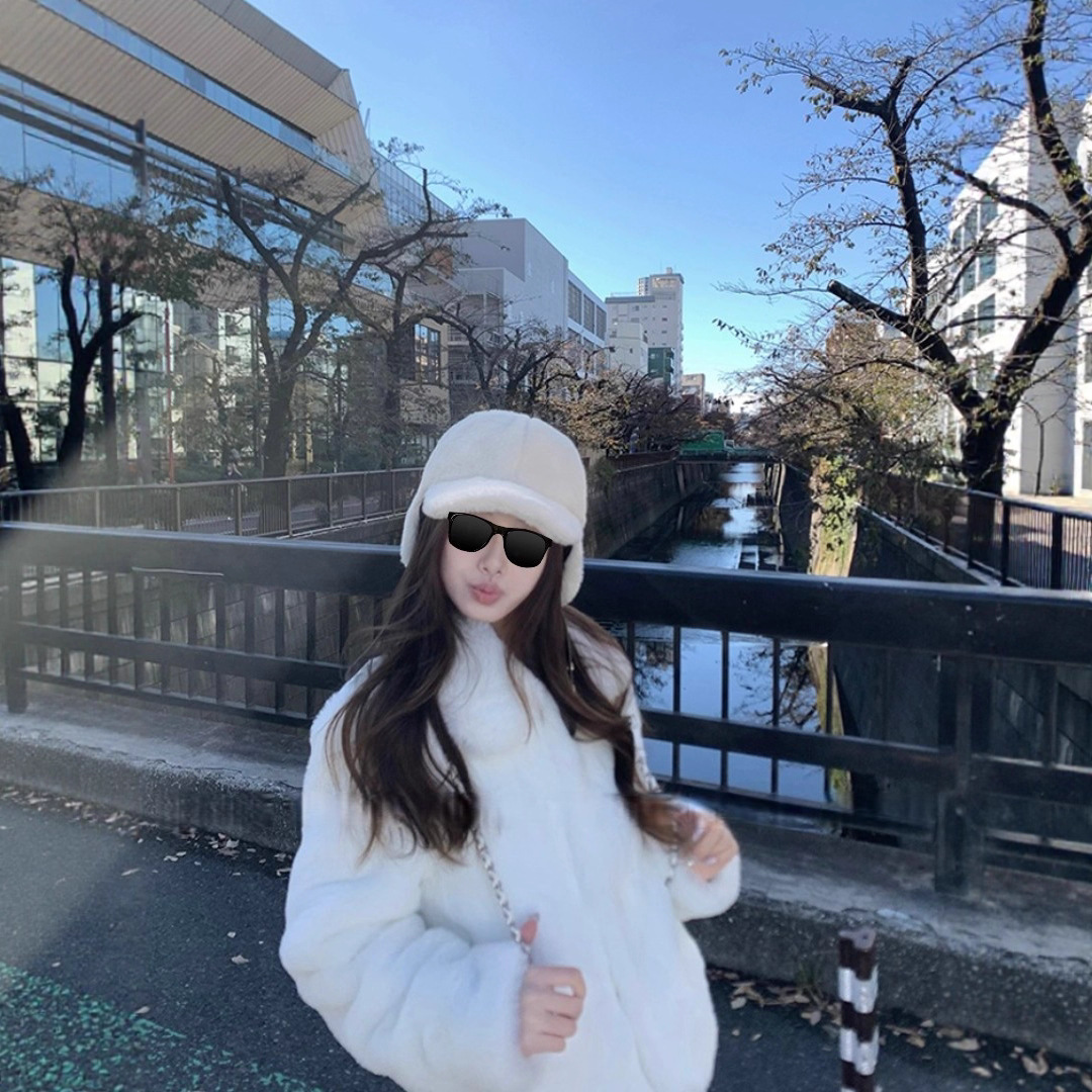 板栗可可 绒绒奶兔 宅女同款白色环保毛皮草秋冬季短款毛毛外套