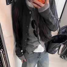 春秋新款假两件羊毛开衫女宽松韩版叠穿百搭针织衫羊绒毛衣外套