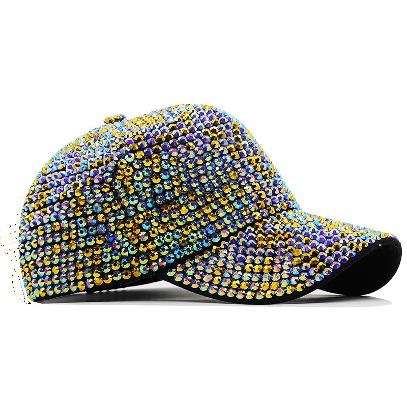 Unisex Colorful Rhinestone Baseball Cap Spring/Summer Fashionable Versatile Adjustable Duckbill Sun Hat For Men And Women_voghion.com