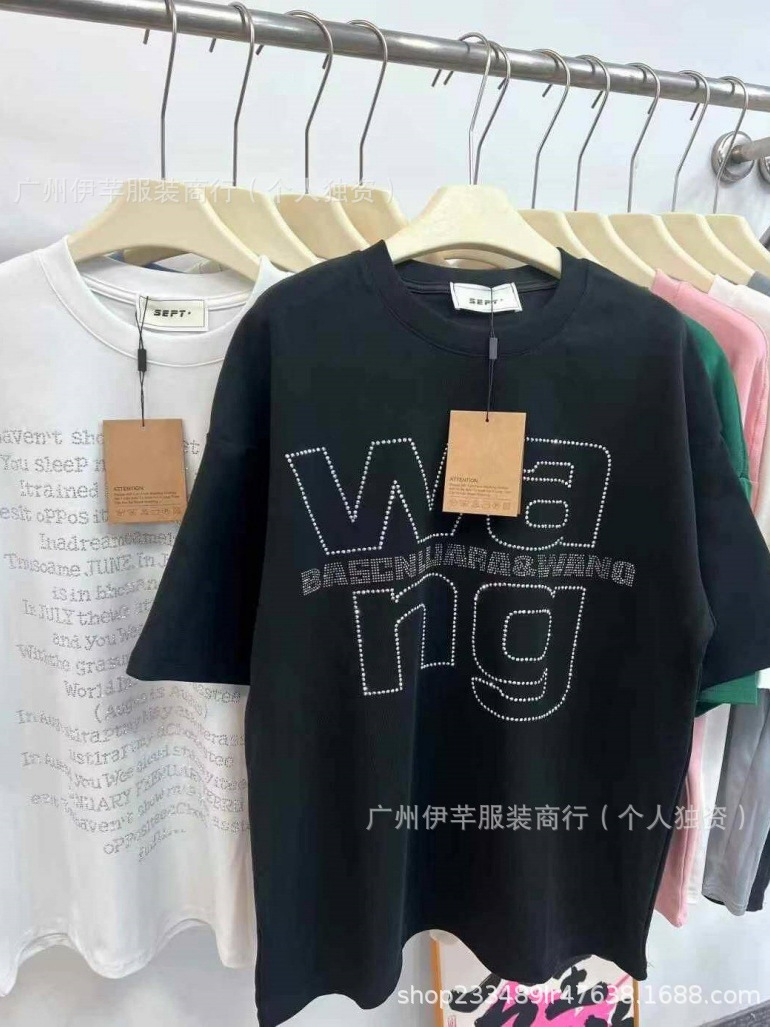 여성용 티셔츠 하이 버전 여성용 루즈 핫 스탬핑 반팔 티셔츠 핫 스탬핑 티셔츠
