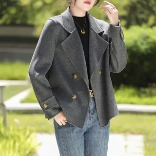 新款中老年双面呢羊毛短款外套女装秋冬时尚气质显瘦厚款毛呢外套