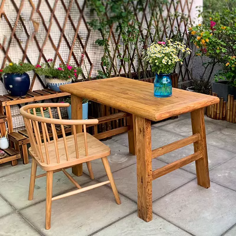 老榆木门板复古茶桌风化实木桌原木吧台旧木板禅意泡茶桌吃饭桌