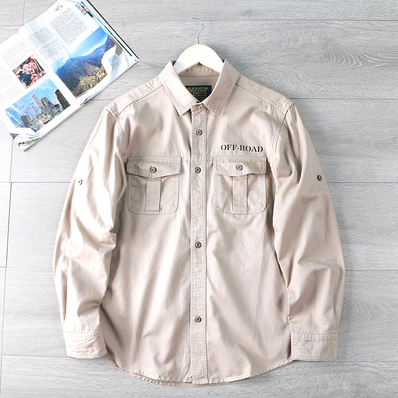 Casual suelta camisa de manga larga transfronteriza primavera y otoño nuevo gran color sólido camisa de trabajo juvenil chaqueta de hombre