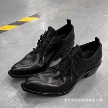 小众翘头模特巫师鞋男女走秀潮款尖头皮鞋高跟厚底德比鞋增高休闲