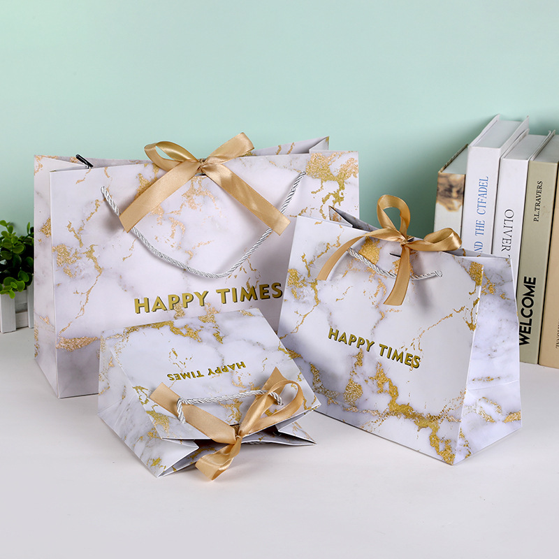 ins风礼品袋大理石纹喜糖袋服装店手提纸袋婚礼购物袋婚庆礼品袋