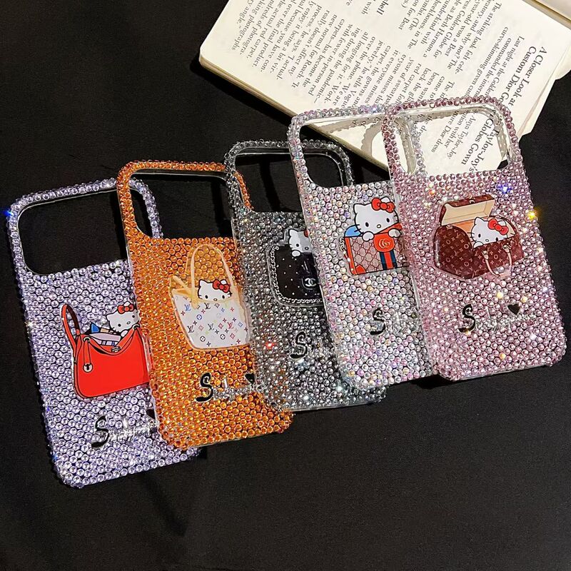 Luxurious three-dimensional diamond-encrusted KT cat iPhone 17 case suitable for Apple 15, 16 Pro Max, 14, with sparkling diamond protection cover Luxurious three-dimensional diamond-encrusted KT cat iPhone 17 case suitable for Apple 15, 16 Pro Max, 14, with sparkling diamond protection cover