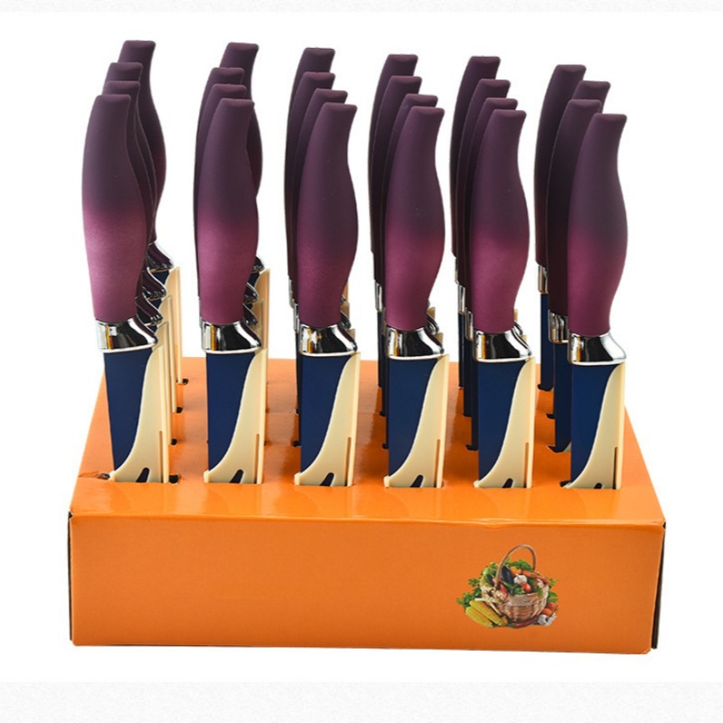 Fábrica de cuchillos de pulverización de acero inoxidable gran mango de abdomen color gradiente cuchillo universal cuchillo transfronterizo venta caliente conjunto de cubierta de cuchillo