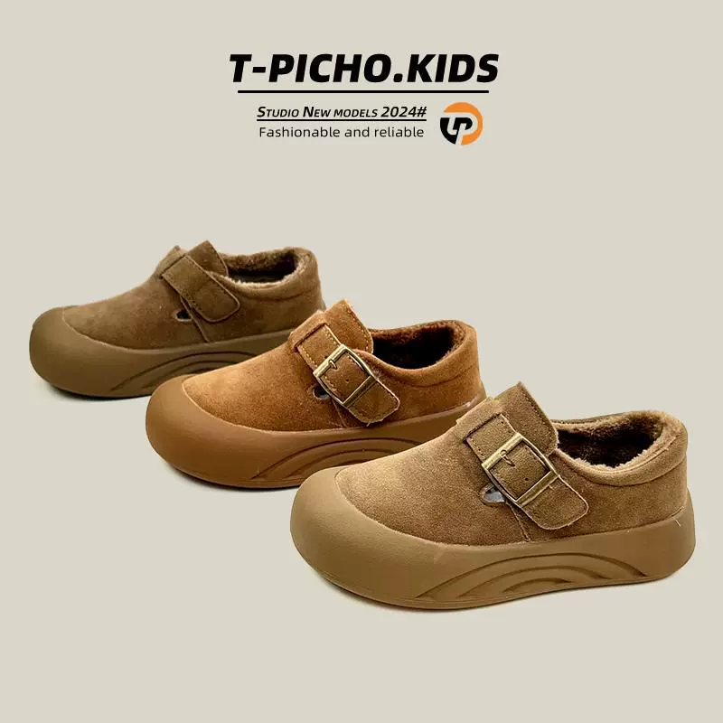 Детские закрытые туфли Birkenstock, новинка осени-зимы 2025, флисовые хлопковые туфли для мальчиков, универсальные повседневные туфли в корейском стиле для девочек