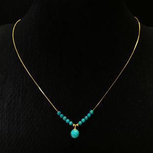 Longfeng Turquoise Necklace, Fashionable and Versatile, Natural Turquoise Round Bead Pendant, High-End and Elegant Versatile Necklace 3m+