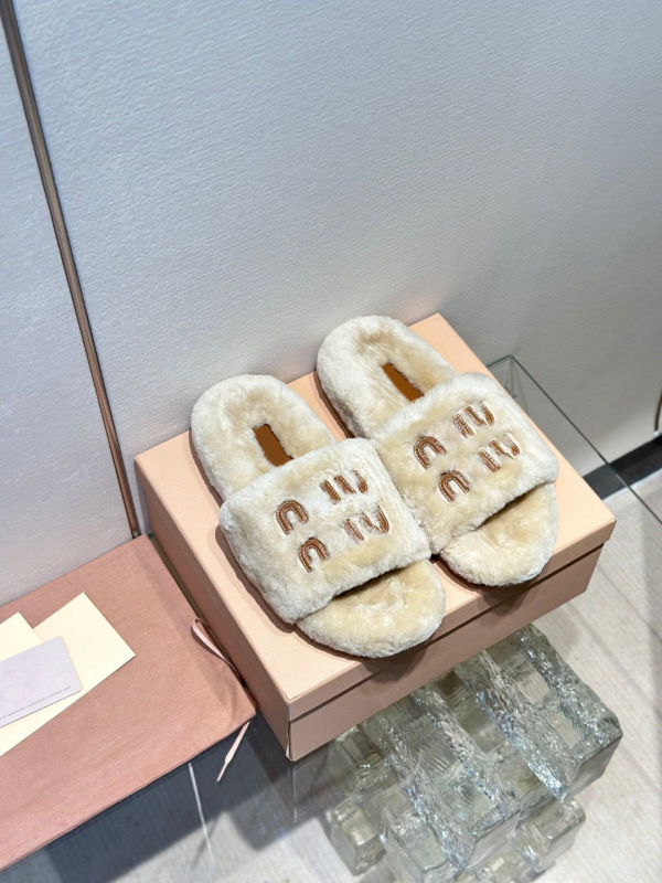 渠道版！miu风厚底毛毛拖鞋女士外穿秋冬季新款羊羔毛茸茸一字拖|undefined