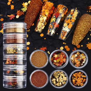 2025 New Autumn One-Piece Bottled Maple Leaf Sequin Gold Orange Nail Art Sequin Fine Glitter Set Decoration