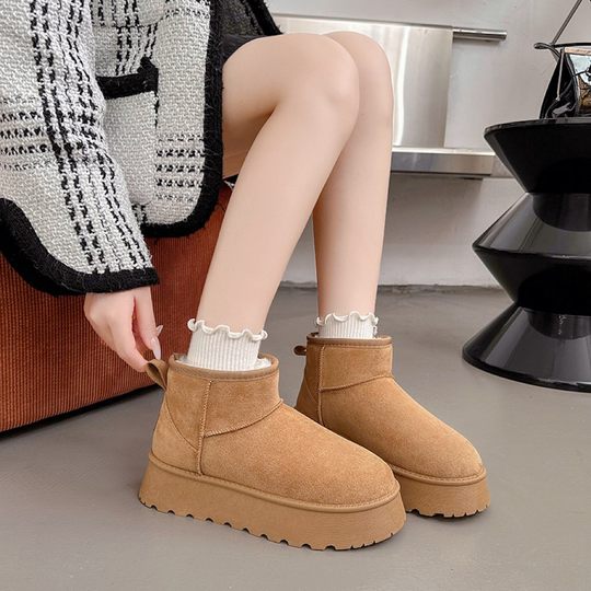Zhou Dongyu's same thick-soled increased autumn and winter new snow boots women's fleece-lined thickened suede waterproof non-slip cotton shoes for women