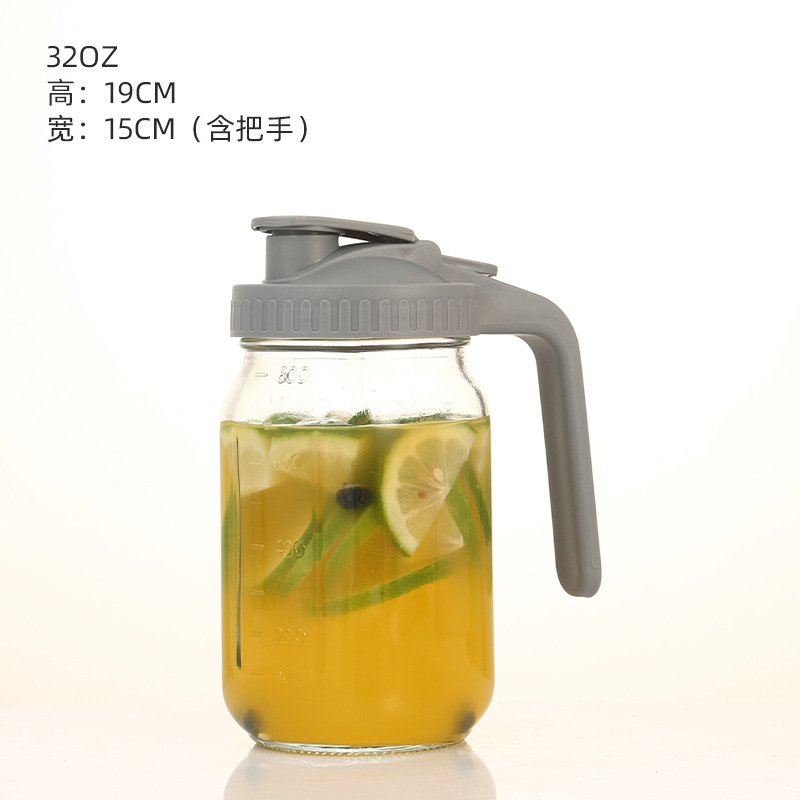 32oz冷萃咖啡壶带刻度64oz梅森罐带过滤把手盖子玻璃瓶玻璃冷水壶|undefined