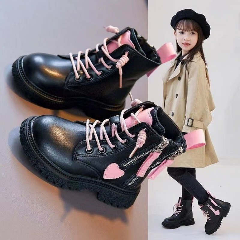 Girls Martins Boots fleece-lined 2024 Fall/Winter New Children's Boots Big Children Princess Shoes Short Boots Little Girls Single Boots