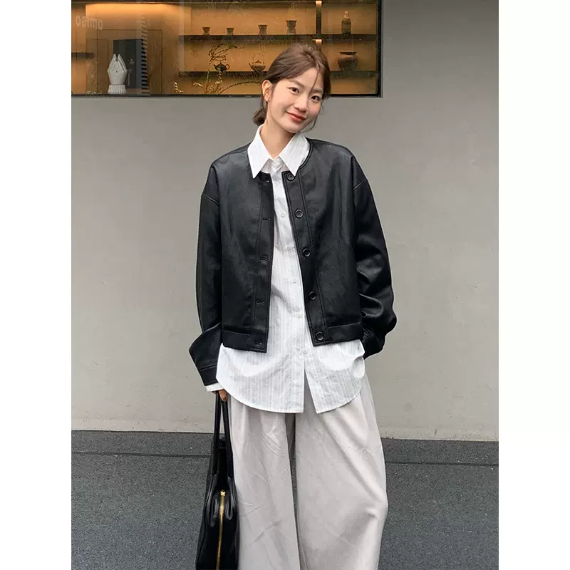 THE MIND高级感时尚PU皮衣女2025秋季新款韩版时尚百搭外套T087