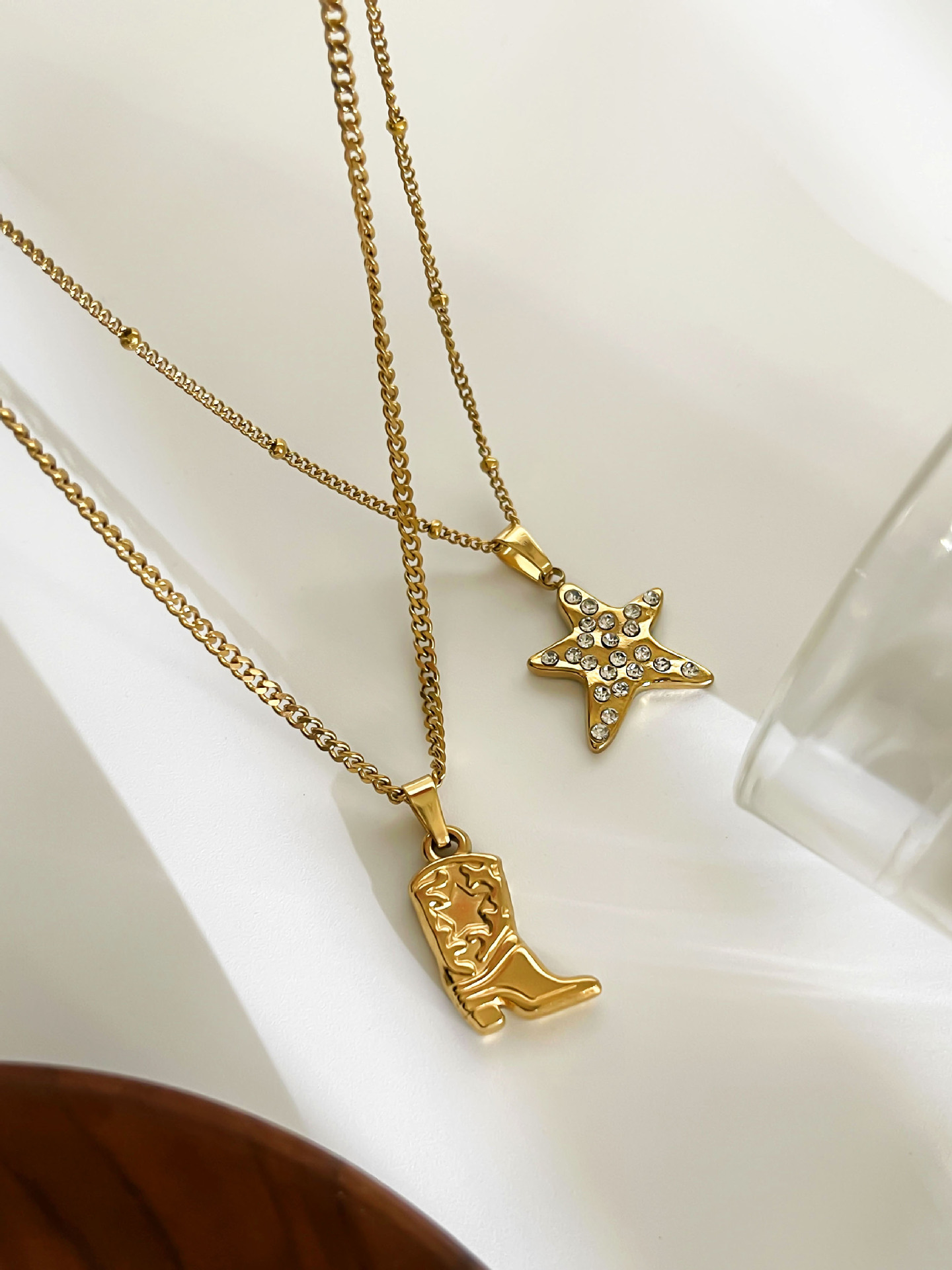 Vintage Style, Simple Style Style 316L Stainless Steel Star Boots Waterproof Non Tarnish Surgical Steel Vintage Style Simple Style Cuban Link Chain Curb Chain Pendant Necklace For Women's
