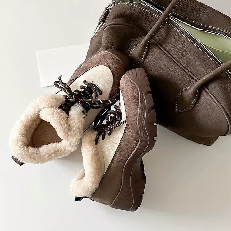 牛皮版内增高7CM小个子时尚德训鞋女复古系带保暖加绒休闲单鞋女