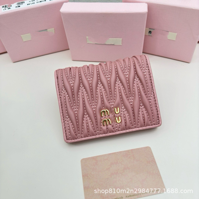 New in stock Sheepskin Pleated Folding Wallet Women's Fresh Girl's Sweet Wallet Large Capacity Multi-Card Slot New in stock Sheepskin Pleated Folding Wallet Women's Fresh Girl's Sweet Wallet Large Capacity Multi-Card Slot