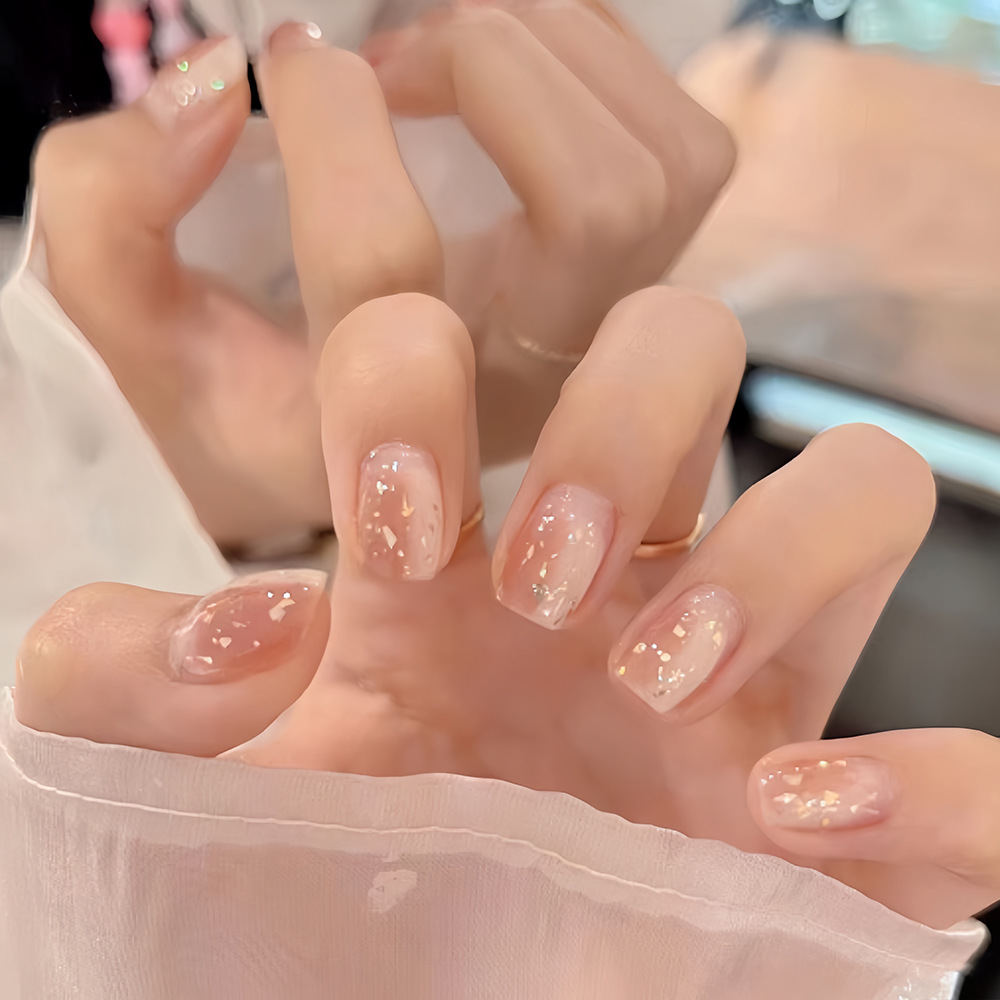 Polvo de oro rosa pálido brillante para usar uñas cuadradas, uñas cortas suaves, fabricantes de uñas falsas, suministro directo de 24 piezas, lote mixto image 1
