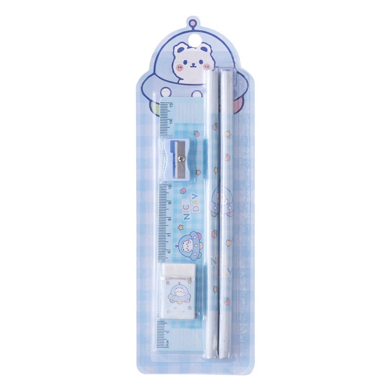 Подарок на День защиты детей: набор канцелярских принадлежностей с мультяшным дизайном, оригинальный новый набор из пяти предметов для школьников, точилка для карандашей, школьный пенал