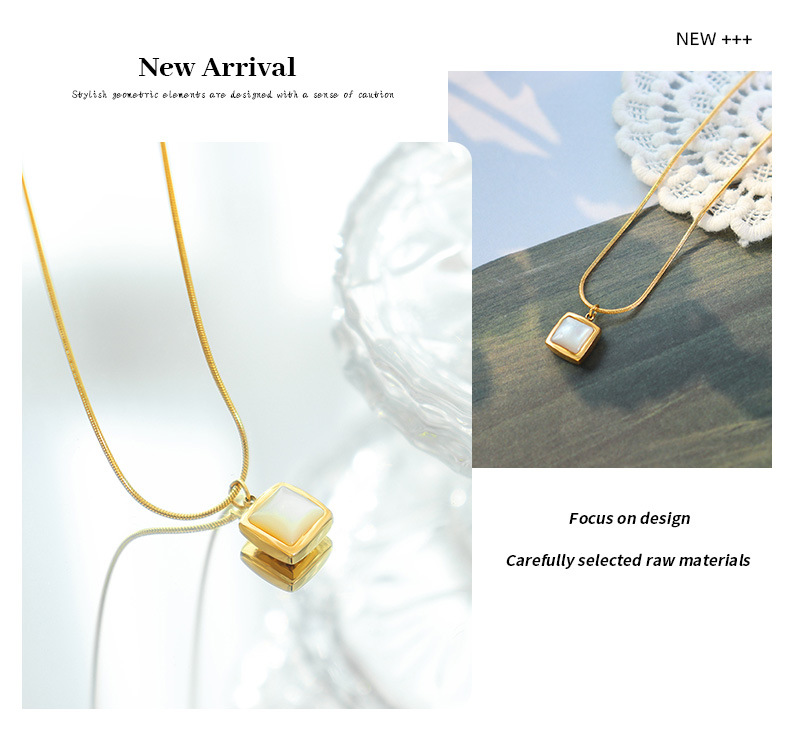 Collana con ciondolo a forma di conchiglia bianca quadrata con vento freddo, design di nicchia, da donna, a catena a serpente_voghion.com