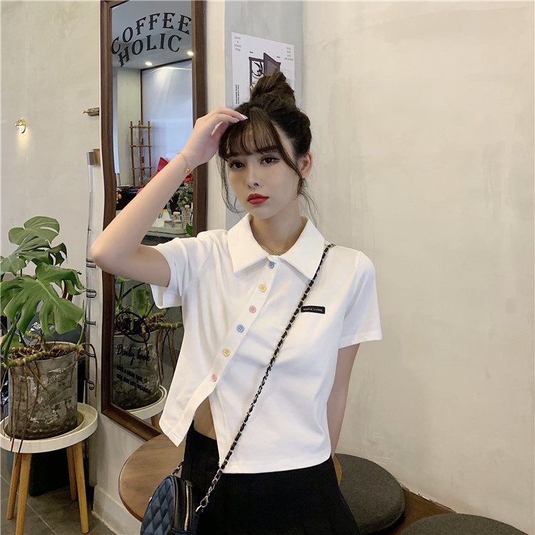 Women's T-shirt Short Sleeve T-Shirts Patchwork Button Simple Style Solid Color display picture 97