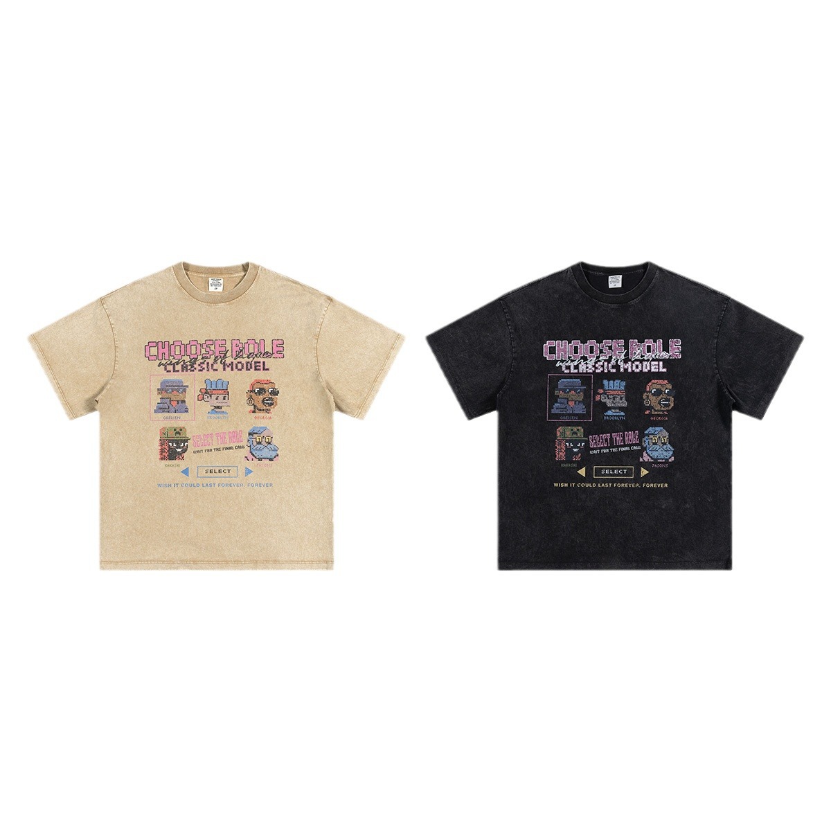 Camiseta de Manga Corta para Hombre BE, Colección Primavera/Verano 2025, Estilo Juvenil Holgado, Diseño Retro con Estampado de Letras y Dibujos Animados