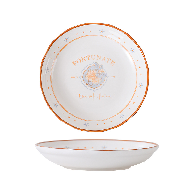 Huayun Xingling Plato de comedor de alto valor de la cara Plato de cerámica conjunto de platos domésticos Plato de flores de alta temperatura