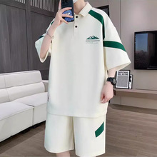 新款短袖POLO衫男士时尚拼色套装青少年菠萝格高级感休闲运动套装